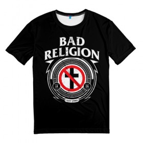 Мужская футболка 3D с принтом Bad Religion в Новосибирске, 100% полиэфир | прямой крой, круглый вырез горловины, длина до линии бедер | Тематика изображения на принте: bad religion | hardcore | punk | группы | музыка | панк | панк рок | рок