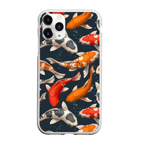 Чехол для iPhone 11 Pro матовый с принтом Карпы кои в Новосибирске, Силикон |  | carp | fish | koi | белые | вода | волны | графика | золотая | иллюстрация | карпы | картинка | кои | косяк | красные | мода | молодежная | оранжевые | орнамент | плеск | плывут | природа | пузыри | пятна