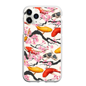 Чехол для iPhone 11 Pro матовый с принтом Карпы кои Сакура в Новосибирске, Силикон |  | fightin | белые | ветки | вишня | графика | золотая | иллюстрация | карпы | картинка | кои | косяк | красные | мода | молодежная | оранжевые | орнамент | плывут | природа | пятна | рисунок | розовая | рыба