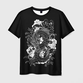 Мужская футболка 3D с принтом Дракон в Новосибирске, 100% полиэфир | прямой крой, круглый вырез горловины, длина до линии бедер | anc | animal | dragon | japan | japanese | legend | myth | symbol | волны | графика | дракон | древний | животное | злой | иллюстрация | картинка | легенда | миф | мода | молодежная | орнамент | рисунок | символ | стиль | тату