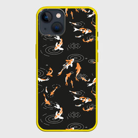 Чехол для iPhone 13 с принтом Карпы кои в Новосибирске,  |  | carp | fish | golden | koi | белые | вода | волны | графика | золотая | иллюстрация | карпы | картинка | кои | косяк | красные | мода | молодежная | оранжевые | орнамент | плеск | плывут | природа | пятна | рисунок