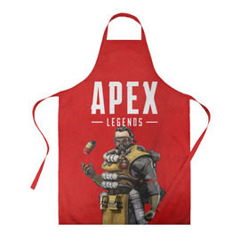 Фартук 3D с принтом CAUSTIC APEX LEGENDS в Новосибирске, 100% полиэстер | общий размер — 65 х 85 см, ширина нагрудника — 26 см, горловина — 53 см, длина завязок — 54 см, общий обхват в поясе — 173 см. Принт на завязках и на горловине наносится с двух сторон, на основной части фартука — только с внешней стороны | apex | caustic | legend | legends | titanfall | апекс | арех | бангалор | бладхаунд | гибралтар | каустик | лайфлайн | ледженд | леджендс | мираж | орех | рэйф