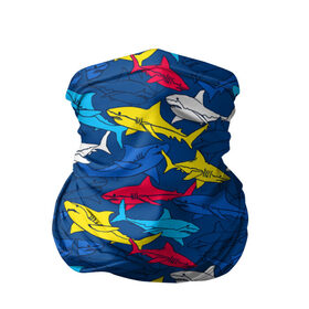 Бандана-труба 3D с принтом Акулы в Новосибирске, 100% полиэстер, ткань с особыми свойствами — Activecool | плотность 150‒180 г/м2; хорошо тянется, но сохраняет форму | Тематика изображения на принте: blue | drawin | fashion | fish | illustration | ocean | predator | red | sea | sharks | style | water | yellow | youth | акулы | вода | графика | жёлтый | иллюстрация | картинка | красный | мода | молодежная | море | океан | рисунок | рыба | син