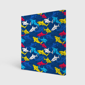 Холст квадратный с принтом Акулы в Новосибирске, 100% ПВХ |  | blue | drawin | fashion | fish | illustration | ocean | predator | red | sea | sharks | style | water | yellow | youth | акулы | вода | графика | жёлтый | иллюстрация | картинка | красный | мода | молодежная | море | океан | рисунок | рыба | син