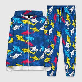 Женский костюм 3D с принтом Акулы в Новосибирске,  |  | blue | drawin | fashion | fish | illustration | ocean | predator | red | sea | sharks | style | water | yellow | youth | акулы | вода | графика | жёлтый | иллюстрация | картинка | красный | мода | молодежная | море | океан | рисунок | рыба | син