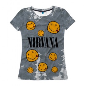 Женская футболка 3D с принтом NIRVANA в Новосибирске, 100% полиэфир ( синтетическое хлопкоподобное полотно) | прямой крой, круглый вырез горловины, длина до линии бедер | nirvana | альтернативный рок | гранж | группа | курт кобейн | логотип нирвана | музыка | нирвана | песни | рок