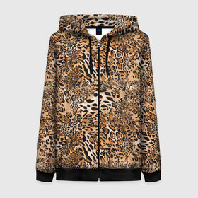 Женская толстовка 3D на молнии с принтом Леопард в Новосибирске, 100% полиэстер | длина до линии бедра, манжеты и пояс оформлены мягкой тканевой резинкой, двухслойный капюшон со шнурком для регулировки, спереди молния, по бокам два кармана | camouflage | cat | disguise | fashion | illustration | jungle | leopard | predator | skin | spots | style | wild | youth | графика | джунгли | дикий | иллюстрация | камуфляж | картинка | кошка | леопард | маскировка | мода | молодежная | пятна | рисунок |