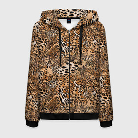 Мужская толстовка 3D на молнии с принтом Леопард в Новосибирске, 100% полиэстер | длина до линии бедра, манжеты и пояс оформлены мягкой тканевой резинкой, двухслойный капюшон со шнурком для регулировки, спереди молния, по бокам два кармана | camouflage | cat | disguise | fashion | illustration | jungle | leopard | predator | skin | spots | style | wild | youth | графика | джунгли | дикий | иллюстрация | камуфляж | картинка | кошка | леопард | маскировка | мода | молодежная | пятна | рисунок |