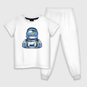 Детская пижама хлопок с принтом Космонавт с Рыбкой в Новосибирске, 100% хлопок |  брюки и футболка прямого кроя, без карманов, на брюках мягкая резинка на поясе и по низу штанин
 | астронавт | космонавт | космос | рыба | рыбалка | рыбы | шлем