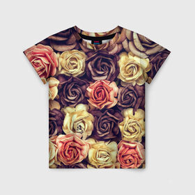 Детская футболка 3D с принтом Шоколадные розы в Новосибирске, 100% гипоаллергенный полиэфир | прямой крой, круглый вырез горловины, длина до линии бедер, чуть спущенное плечо, ткань немного тянется | Тематика изображения на принте: бабушке | девочке | девушке | дочке | желтые цветы | женщине | маме | подруге | природа | розовые цветы | розы | сестре | теще | тюльпаны | цветы