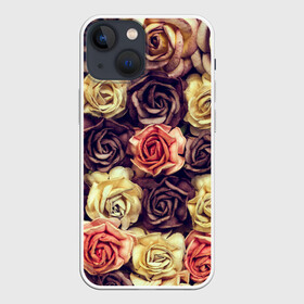Чехол для iPhone 13 mini с принтом Шоколадные розы в Новосибирске,  |  | бабушке | девочке | девушке | дочке | желтые цветы | женщине | маме | подруге | природа | розовые цветы | розы | сестре | теще | тюльпаны | цветы