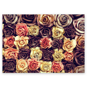 Поздравительная открытка с принтом Шоколадные розы в Новосибирске, 100% бумага | плотность бумаги 280 г/м2, матовая, на обратной стороне линовка и место для марки
 | бабушке | девочке | девушке | дочке | желтые цветы | женщине | маме | подруге | природа | розовые цветы | розы | сестре | теще | тюльпаны | цветы