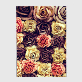Постер с принтом Шоколадные розы в Новосибирске, 100% бумага
 | бумага, плотность 150 мг. Матовая, но за счет высокого коэффициента гладкости имеет небольшой блеск и дает на свету блики, но в отличии от глянцевой бумаги не покрыта лаком | бабушке | девочке | девушке | дочке | желтые цветы | женщине | маме | подруге | природа | розовые цветы | розы | сестре | теще | тюльпаны | цветы