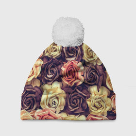 Шапка 3D c помпоном с принтом Шоколадные розы в Новосибирске, 100% полиэстер | универсальный размер, печать по всей поверхности изделия | бабушке | девочке | девушке | дочке | желтые цветы | женщине | маме | подруге | природа | розовые цветы | розы | сестре | теще | тюльпаны | цветы