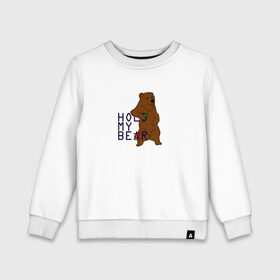 Детский свитшот хлопок с принтом HOLD MY BEAR в Новосибирске, 100% хлопок | круглый вырез горловины, эластичные манжеты, пояс и воротник | Тематика изображения на принте: beer | hold | my. bear | забавно | медведь | мем