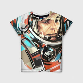 Детская футболка 3D с принтом Гагарин в Новосибирске, 100% гипоаллергенный полиэфир | прямой крой, круглый вырез горловины, длина до линии бедер, чуть спущенное плечо, ткань немного тянется | 12 апреля | астронавт | вселенная | день космонавтики | звезды | космонавт | космос | луна | планета | поехали | полет | ссср | юрий