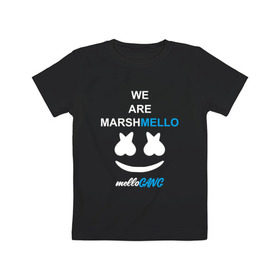 Детская футболка хлопок с принтом Marshmello (MELLOGANG) в Новосибирске, 100% хлопок | круглый вырез горловины, полуприлегающий силуэт, длина до линии бедер | christopher comstock | dj | marshmello | music | диджей | клубная музыка | клубняк | крис комсток | логотип | маршмеллоу | музыка