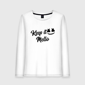 Женский лонгслив хлопок с принтом Keep it Mello (Marshmello) в Новосибирске, 100% хлопок |  | christopher comstock | dj | keep | keep it mello | marshmello | mello | music | диджей | клубная музыка | клубняк | крис комсток | логотип | маршмеллоу | музыка