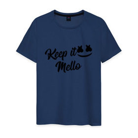 Мужская футболка хлопок с принтом Keep it Mello (Marshmello) в Новосибирске, 100% хлопок | прямой крой, круглый вырез горловины, длина до линии бедер, слегка спущенное плечо. | Тематика изображения на принте: christopher comstock | dj | keep | keep it mello | marshmello | mello | music | диджей | клубная музыка | клубняк | крис комсток | логотип | маршмеллоу | музыка