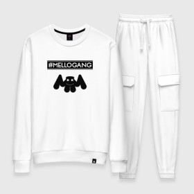 Женский костюм хлопок с принтом MELLOGANG (MARSHMELLO) в Новосибирске, 100% хлопок | на свитшоте круглая горловина, мягкая резинка по низу. Брюки заужены к низу, на них два вида карманов: два 