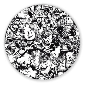 Коврик круглый с принтом Черно-Белое Граффити в Новосибирске, резина и полиэстер | круглая форма, изображение наносится на всю лицевую часть | street art | арт | банка | белый | кисти | краска | надпись | роспись | стена | стикербомбинг | улица | черный