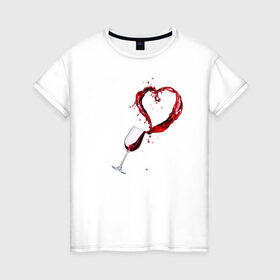 Женская футболка хлопок с принтом Винишко в сердце у меня в Новосибирске, 100% хлопок | прямой крой, круглый вырез горловины, длина до линии бедер, слегка спущенное плечо | love | wine | бокал | вино | винцо | любовь | сердце | фужер