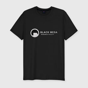 Мужская футболка премиум с принтом Black mesa logo в Новосибирске, 92% хлопок, 8% лайкра | приталенный силуэт, круглый вырез ворота, длина до линии бедра, короткий рукав | black mesa | black mesa logo | research facility