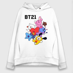 Женское худи Oversize хлопок с принтом BT21 Mascots в Новосибирске, френч-терри — 70% хлопок, 30% полиэстер. Мягкий теплый начес внутри —100% хлопок | боковые карманы, эластичные манжеты и нижняя кромка, капюшон на магнитной кнопке | bangtan boys | bt21mascots | bts | chimmy | cooky | koya | mang | rj | shooky | tata | van