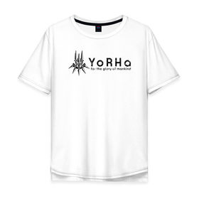 Мужская футболка хлопок Oversize с принтом YoRHa Logo в Новосибирске, 100% хлопок | свободный крой, круглый ворот, “спинка” длиннее передней части | Тематика изображения на принте: nier automata | nier automata logo | yorha