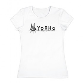 Женская футболка хлопок с принтом YoRHa Logo в Новосибирске, 100% хлопок | прямой крой, круглый вырез горловины, длина до линии бедер, слегка спущенное плечо | nier automata | nier automata logo | yorha