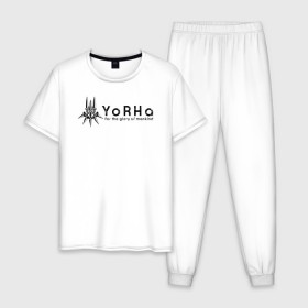 Мужская пижама хлопок с принтом YoRHa Logo в Новосибирске, 100% хлопок | брюки и футболка прямого кроя, без карманов, на брюках мягкая резинка на поясе и по низу штанин
 | Тематика изображения на принте: nier automata | nier automata logo | yorha