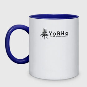 Кружка двухцветная с принтом YoRHa Logo в Новосибирске, керамика | объем — 330 мл, диаметр — 80 мм. Цветная ручка и кайма сверху, в некоторых цветах — вся внутренняя часть | Тематика изображения на принте: nier automata | nier automata logo | yorha