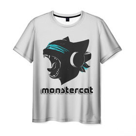 Мужская футболка 3D с принтом Monstercat в Новосибирске, 100% полиэфир | прямой крой, круглый вырез горловины, длина до линии бедер | monstercat | клуб | клубная музыка | кот | котенок | кошка | лейбл | монстар | монстар кет | монстер | музыка | танцевальная музыка | электронная | электронная музыка