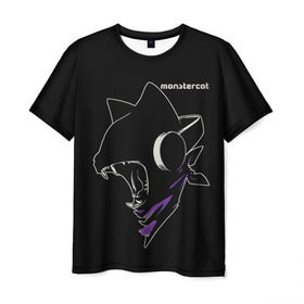 Мужская футболка 3D с принтом Monstercat в Новосибирске, 100% полиэфир | прямой крой, круглый вырез горловины, длина до линии бедер | monstercat | клуб | клубная музыка | кот | котенок | кошка | лейбл | монстар | монстар кет | монстер | музыка | танцевальная музыка | электронная | электронная музыка