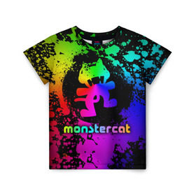 Детская футболка 3D с принтом Monstercat в Новосибирске, 100% гипоаллергенный полиэфир | прямой крой, круглый вырез горловины, длина до линии бедер, чуть спущенное плечо, ткань немного тянется | monstercat | клуб | клубная музыка | кот | котенок | кошка | лейбл | монстар | монстар кет | монстер | музыка | танцевальная музыка | электронная | электронная музыка