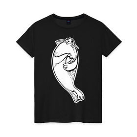 Женская футболка хлопок с принтом Нерпа Нина с Байкалом в Новосибирске, 100% хлопок | прямой крой, круглый вырез горловины, длина до линии бедер, слегка спущенное плечо | baikal | irkutsk | байкал | иркутск | нерпа