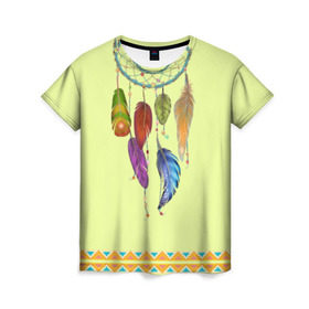 Женская футболка 3D с принтом индейское платье в Новосибирске, 100% полиэфир ( синтетическое хлопкоподобное полотно) | прямой крой, круглый вырез горловины, длина до линии бедер | ethno | indians | native american | ttibal | америка | индейцы | ловец снов | перья | трибал | узор. орнамент | этника