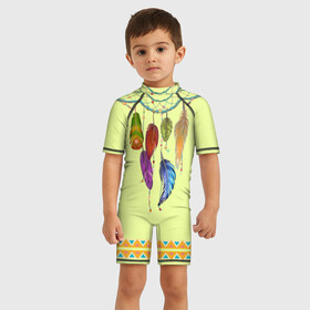 Детский купальный костюм 3D с принтом индейское платье в Новосибирске, Полиэстер 85%, Спандекс 15% | застежка на молнии на спине | ethno | indians | native american | ttibal | америка | индейцы | ловец снов | перья | трибал | узор. орнамент | этника