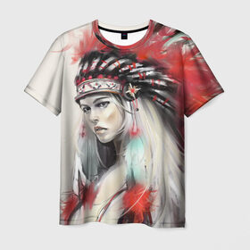 Мужская футболка 3D с принтом Индейская девушка в Новосибирске, 100% полиэфир | прямой крой, круглый вырез горловины, длина до линии бедер | африка | индейцы | куп | перо | перья | этно