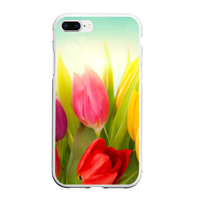 Чехол для iPhone 7Plus/8 Plus матовый с принтом Тюльпаны в Новосибирске, Силикон | Область печати: задняя сторона чехла, без боковых панелей | бабушке | девочке | девушке | дочке | желтые цветы | женщине | маме | подруге | природа | розовые цветы | розы | сестре | теще | тюльпаны | цветы