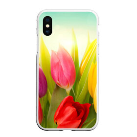 Чехол для iPhone XS Max матовый с принтом Тюльпаны в Новосибирске, Силикон | Область печати: задняя сторона чехла, без боковых панелей | бабушке | девочке | девушке | дочке | желтые цветы | женщине | маме | подруге | природа | розовые цветы | розы | сестре | теще | тюльпаны | цветы
