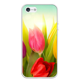 Чехол для iPhone 5/5S матовый с принтом Тюльпаны в Новосибирске, Силикон | Область печати: задняя сторона чехла, без боковых панелей | бабушке | девочке | девушке | дочке | желтые цветы | женщине | маме | подруге | природа | розовые цветы | розы | сестре | теще | тюльпаны | цветы