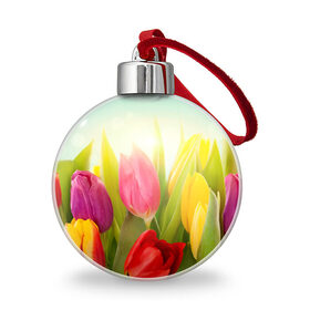 Ёлочный шар с принтом Тюльпаны в Новосибирске, Пластик | Диаметр: 77 мм | бабушке | девочке | девушке | дочке | желтые цветы | женщине | маме | подруге | природа | розовые цветы | розы | сестре | теще | тюльпаны | цветы