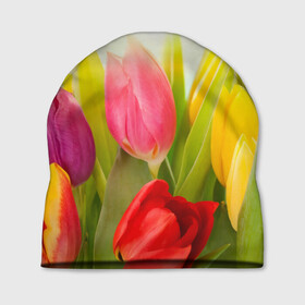 Шапка 3D с принтом Тюльпаны в Новосибирске, 100% полиэстер | универсальный размер, печать по всей поверхности изделия | бабушке | девочке | девушке | дочке | желтые цветы | женщине | маме | подруге | природа | розовые цветы | розы | сестре | теще | тюльпаны | цветы
