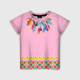 Детская футболка 3D с принтом индейское платье в Новосибирске, 100% гипоаллергенный полиэфир | прямой крой, круглый вырез горловины, длина до линии бедер, чуть спущенное плечо, ткань немного тянется | boho | ethno | indians | native american | ttibal | америка | бохо | индейцы | орнамент | перья | трибал | узор | этника