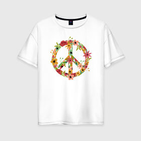 Женская футболка хлопок Oversize с принтом Peace в Новосибирске, 100% хлопок | свободный крой, круглый ворот, спущенный рукав, длина до линии бедер
 | 23 | 8 | peace | вип | дизайн | дружба | любовь | мир | мода | новинка | новый год | пис | подарок | природа | стритвир | топ | тренд | цветы