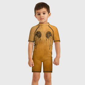 Детский купальный костюм 3D с принтом native american в Новосибирске, Полиэстер 85%, Спандекс 15% | застежка на молнии на спине | boho | ethno | indians | native american | ttibal | америка | бохо | индейцы | лиса | орнамент | перья | роуч | трибал | узор | этника