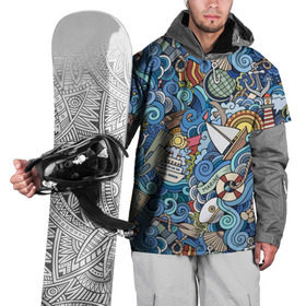 Накидка на куртку 3D с принтом Морской коллаж в Новосибирске, 100% полиэстер |  | mari | весло | волны | галька | графика | детский | иллюстрация | канат | карта | картинка | коллаж | компас | корабль | маяк | мода | море | морской | облако | океан | птица | рисунок | рыбы | солнце | стиль