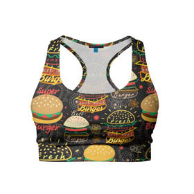Женский спортивный топ 3D с принтом Гамбургеры в Новосибирске, 82% полиэстер, 18% спандекс Ткань безопасна для здоровья, позволяет коже дышать, не мнется и не растягивается |  | hamburgers | sandwic | булочка | бутерброды | быстрая | гамбургер | гамбургеры | геометрический | графика | еда | зелень | иллюстрация | картинка | кунжут | мода | мясо | надпись | орнамент | рисунок | свежий