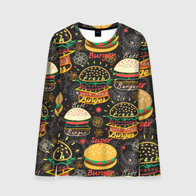 Мужской лонгслив 3D с принтом Гамбургеры в Новосибирске, 100% полиэстер | длинные рукава, круглый вырез горловины, полуприлегающий силуэт | hamburgers | sandwic | булочка | бутерброды | быстрая | гамбургер | гамбургеры | геометрический | графика | еда | зелень | иллюстрация | картинка | кунжут | мода | мясо | надпись | орнамент | рисунок | свежий